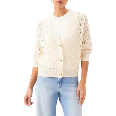 Karen Kane Puff Sleeve Crochet Cardigan Sweater In Neutral