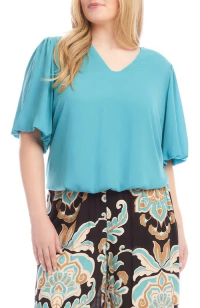Karen Kane Puff Sleeve Crepe Top In Aqua