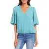 Karen Kane Puff Sleeve Crepe Top In Aqua