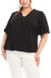 Karen Kane Puff Sleeve Crepe Top In Black