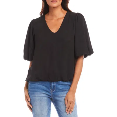Karen Kane Puff Sleeve Crepe Top In Black