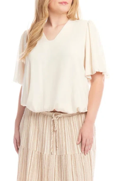 Karen Kane Puff Sleeve Crepe Top In Ecru