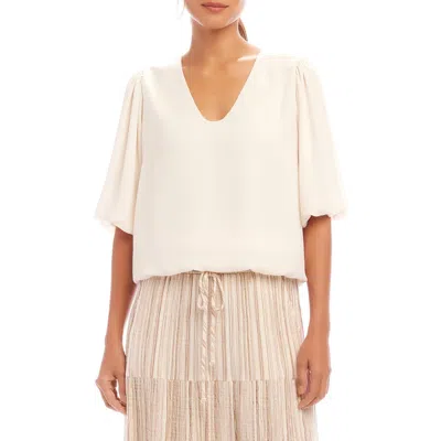 Karen Kane Puff Sleeve Crepe Top In Ecru
