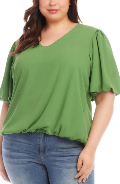 Karen Kane Puff Sleeve Crepe Top In Green