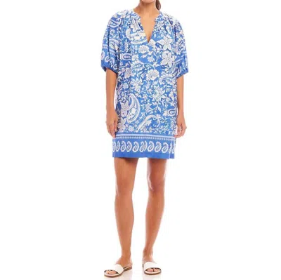 KAREN KANE PUFF SLEEVE PEASANT DRESS IN BLUE PRINT