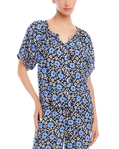 Karen Kane Puff Sleeve Button-up Peasant Top In Blue
