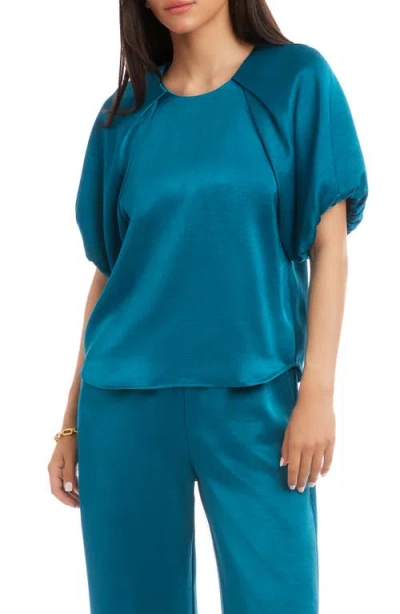 Karen Kane Puff Sleeve Satin Top In Blue