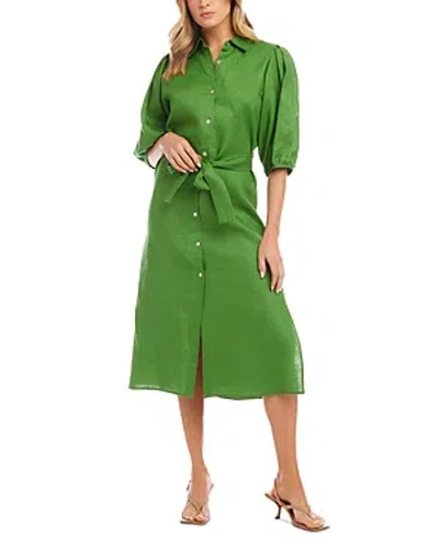 Karen Kane Puff Sleeve Linen Midi Shirtdress In Green