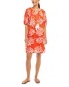 Karen Kane Coral Print Tassel Cotton Dress In Orange