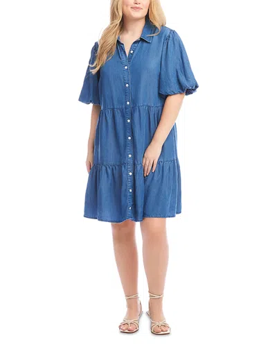 Karen Kane Tiered Puff Sleeve Chambray Shirtdress In Blue