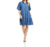 Karen Kane Puff Sleeve Tiered Shirtdress - Petite In Chambray In Blue