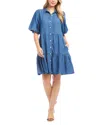 Karen Kane Tiered Puff Sleeve Chambray Shirtdress In Blue