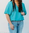 Karen Kane Puff Sleeve Top In Aqua In Blue