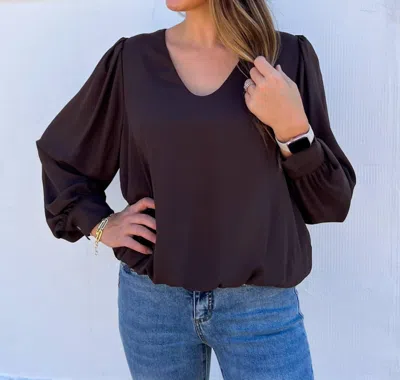 Karen Kane Puff Sleeve Top In Brown In Black