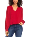Karen Kane Puff Sleeve V-neck Crepe Top In Red