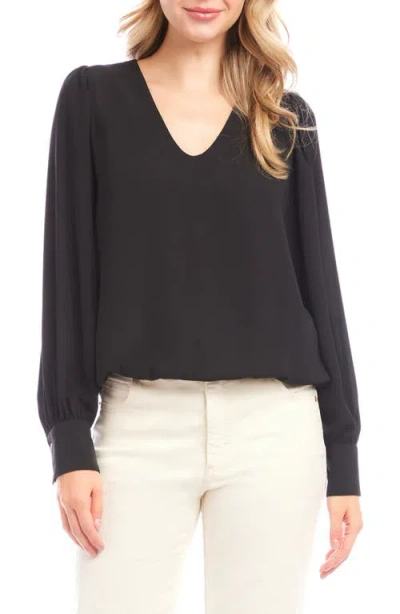 Karen Kane Puff Sleeve V-neck Crepe Top In Black