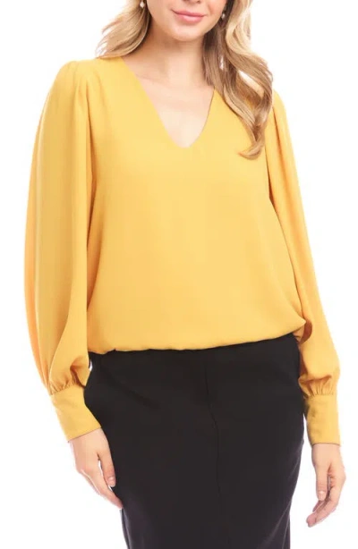 Karen Kane Puff Sleeve V-neck Crepe Top In Gold