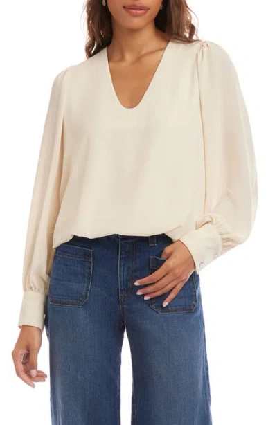 Karen Kane Puff Sleeve V-neck Crepe Top In Yellow