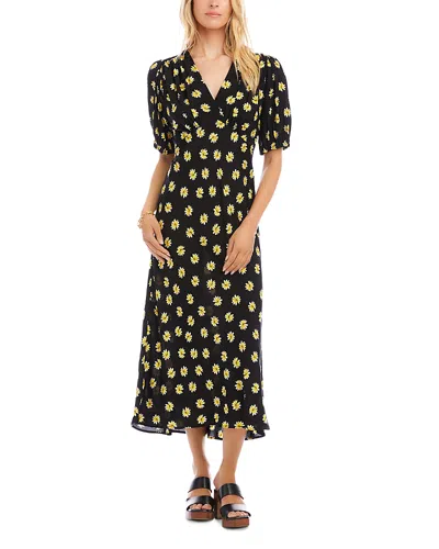 Karen Kane Daisy Print Puff Sleeve Midi Dress In Black