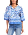 Karen Kane Paisley Print Puff Sleeve Cotton Button-up Shirt In Floral Print