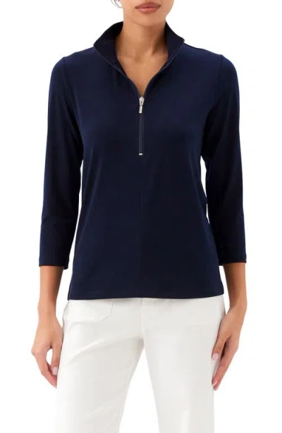 Karen Kane Quarter Zip Jersey Pullover In Blue