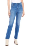 Karen Kane Petite High Rise Raw Hem Straight Jeans In Denim In Denim