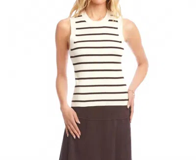 Karen Kane Rebecca Ribbed Stripe Sleeveless Sweater Tank In Cream And Brown In Multi