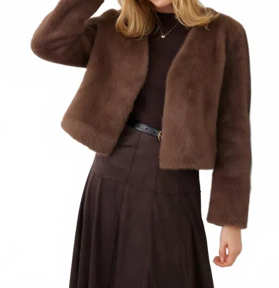 Karen Kane Reversible Faux Fur Jacket In Brown
