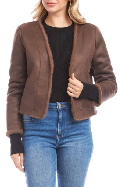 Karen Kane Reversible Faux Suede & Faux Shearling Jacket In Brown