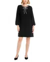 Karen Kane Embellished Bow Long Sleeve Shift Dress In Black