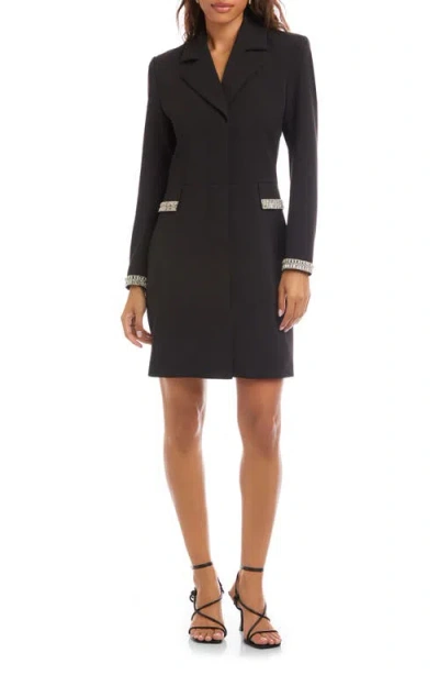 Karen Kane Rhinestone Detail Long Sleeve Crepe Blazer Dress In Black