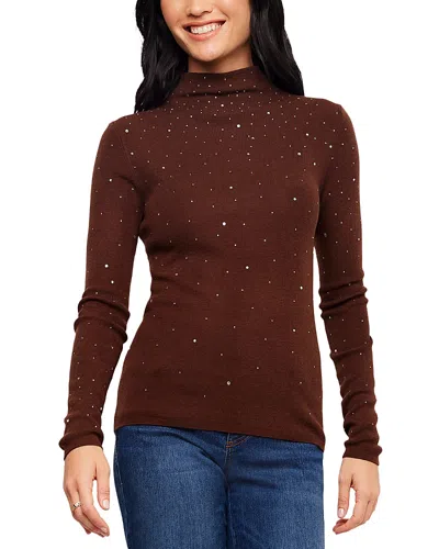 Karen Kane Rhinestone Embellished Mock Neck Sweater In Brown