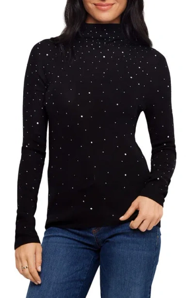 Karen Kane Rhinestone Embellished Mock Neck Sweater In Black