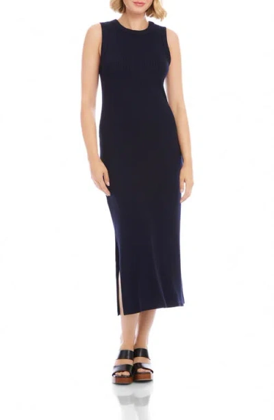 Karen Kane Ribbed Sleeveless Midi Column Dress In Navy In Blue