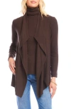 Karen Kane Rib Draped Open Front Cardigan In Brown
