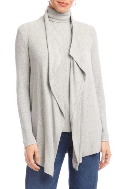 Karen Kane Rib Draped Open Front Cardigan In Gray