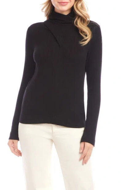 Karen Kane Rib Faux Wrap Turtleneck Top In Black