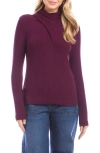 Karen Kane Rib Faux Wrap Turtleneck Top In Purple
