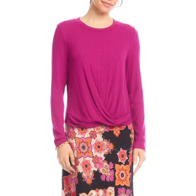 Karen Kane Rib Knit Twist Hem Top In Pink