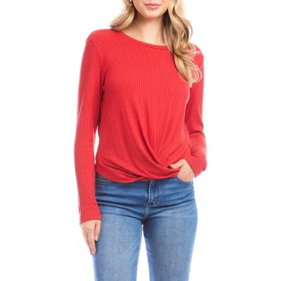 Karen Kane Rib Knit Twist Hem Top In Red
