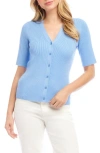 Karen Kane Short Sleeve Ribbed Cardigan In Lake