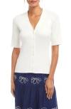 Karen Kane Short Sleeve Ribbed Cardigan In White