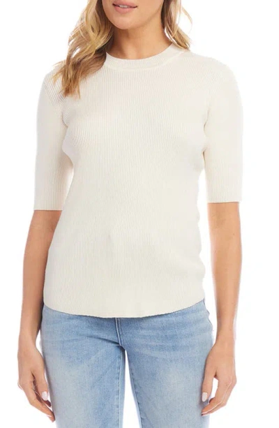 Karen Kane Rib Short Sleeve Sweater In Cream