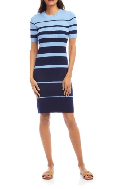 Karen Kane Rib Stripe Short Sleeve Sweater Dress In Lake