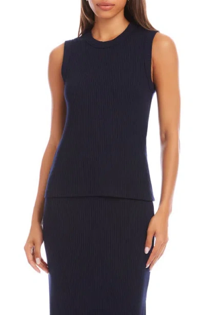Karen Kane Rib Sweater Tank In Blue
