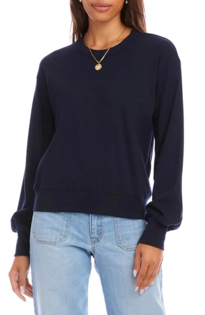 Karen Kane Long Sleeve Ribbed Top In Navy In Blue