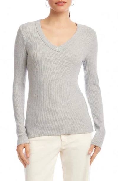 Karen Kane Rib V-neck Long Sleeve Top In Gray