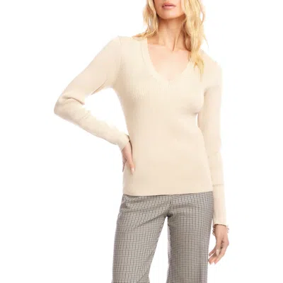 Karen Kane Rib V-neck Sweater In Neutral