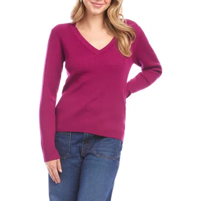 Karen Kane Rib V-neck Sweater In Purple