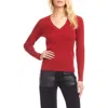 Karen Kane V Neck Ribbed Sweater In Red